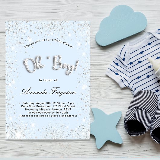 Baby Dusche Baby Blue Junge Silber Einladung Flyer