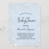 Baby Dusche Baby Blue Junge Silber Glitzer Einladung (Vorne/Hinten)