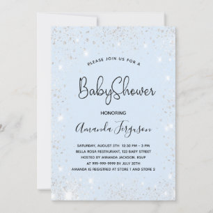 Baby Dusche Baby Blue Junge Silber Glitzer Einladung