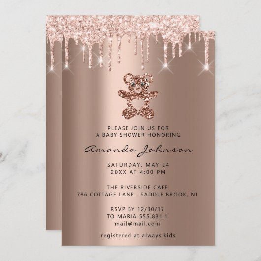 Baby Dusche Beer Glitzer Rose Gold Tropfens Boy Gi Einladung (Vorne/Hinten)