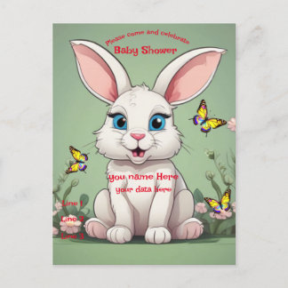 Baby Dusche Big Blue Eyes Bunny Rabbit Einladungspostkarte