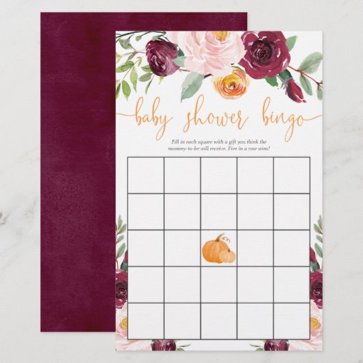 Baby Dusche Bingo Fall Baby Dusche Kürbis (Vorne/Hinten)