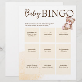 Baby Dusche Bingo Spiel braun personalisierte Vorl Briefbogen