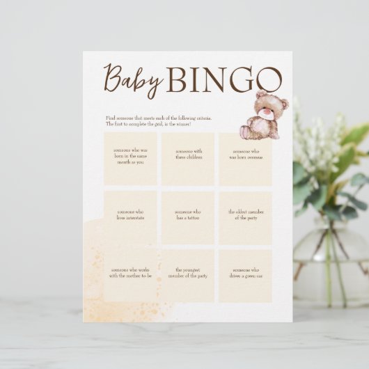 Baby Dusche Bingo Spiel braun personalisierte Vorl Briefbogen (Stehend Vorderseite)