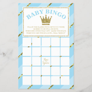 Baby Dusche Bingo Spiel, Prince, Blue und Gold Flyer