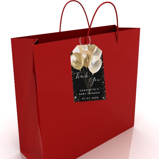 Baby Dusche Black Gold Glitzer Ballon Danke Geschenkanhänger