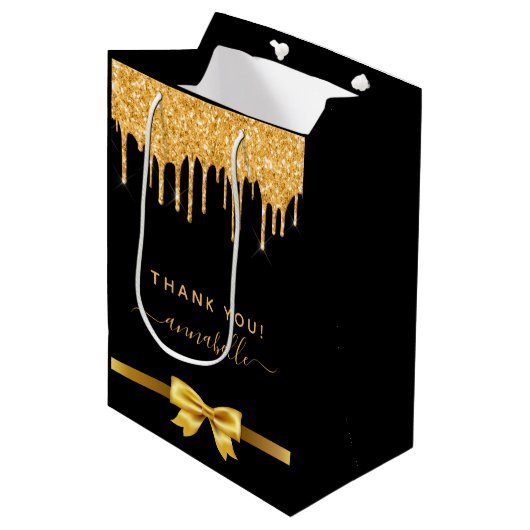 Baby Dusche Black Gold Glitzer Danke für Ihre Unte Mittlere Geschenktüte (Vorderseite Schrägansicht)