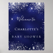Baby Dusche blau silber Glitzer strahlend Empfang Poster (Vorne)