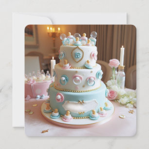 BABY DUSCHE, BLAU & WEISSE KUCHE MIT SCHNULLERN EINLADUNG