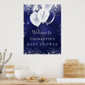 Baby Dusche blau-weiße Luftballons willkommen Poster (Küche)