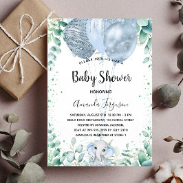 Baby Dusche Blaue Elefant Eukalyptus Junge Luxus Einladung