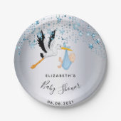 Baby Dusche blaue Sternen Storchenjunge Pappteller (Vorderseite)