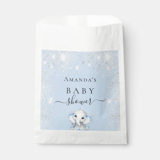 Baby Dusche blauer Elefant Junge Silver Geschenktütchen (Vorderseite)