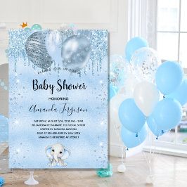 Baby Dusche blauer Glitzer Elefantenjunge Ballons Einladung