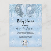 Baby Dusche blauer Glitzer Elefantenjunge Ballons Einladungspostkarte (Vorderseite)