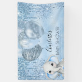 Baby Dusche blauer Glitzer Elefantenjunge Silber Banner (Vertikal)