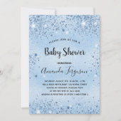 Baby Dusche blauer Junge Glitzern Luxus Einladung (Vorderseite)