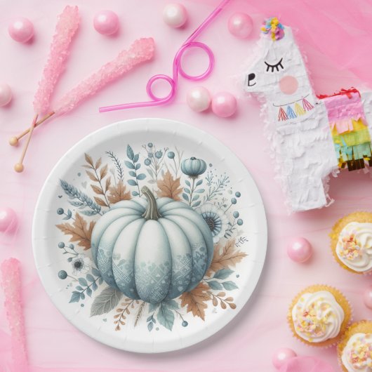 Baby Dusche blauer Kürbis Herbst Küste Pappteller (Party)