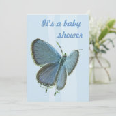Baby Dusche Blauer Schmetterling Einladung (Stehend Vorderseite)