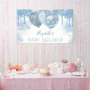 Baby Dusche blauer Silberballon Glitzer Junge Banner