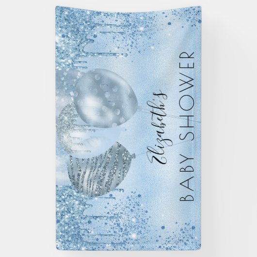 Baby Dusche blauer Silberballon Glitzer Junge Banner (Vertikal)