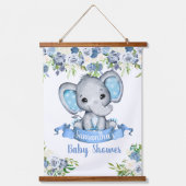 Baby Dusche Blue Boy Elephant-Zeichen Wandteppich Mit Holzrahmen (Vorderseite)