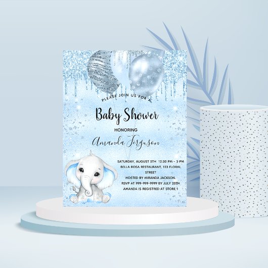 Baby Dusche Blue Elefant Junge Einladung Flyer