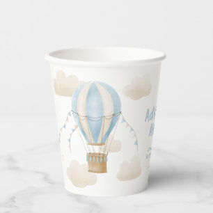 Baby Dusche Blue Heißluftballon Abenteuer erwartet Pappbecher