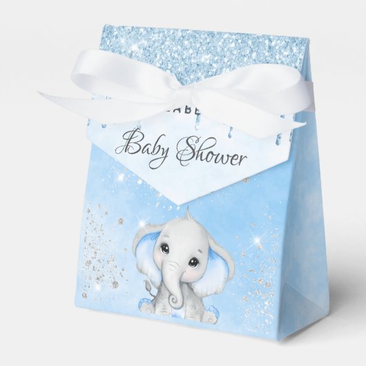 Baby Dusche Blue Junge niedlicher Elefant Glitzer Geschenkschachtel (Vorderseite)
