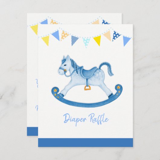 Baby Dusche Blue Rocking Pferd Windpreisraffinerie Begleitkarte (Vorne/Hinten)