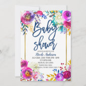 Baby Dusche Blue Script Bold Watercolor Floral Einladung (Vorderseite)