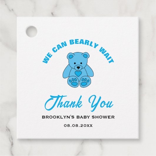 Baby Dusche Blue Teddy Bär wir können frühzeitig w Geschenkanhänger (Vorderseite)
