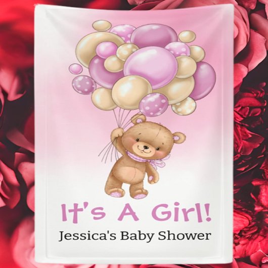 Baby Dusche Blue Teddy It a Girl Banner