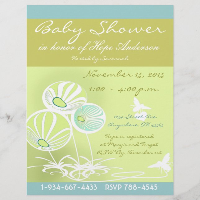 Baby Dusche Blume und Bienen Flyer (Vorderseite)