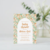 BABY DUSCHE Blumenbogen Rosa Blume Muster CUSTOM Einladungspostkarte (Stehend Vorderseite)