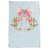 Baby Dusche Blumenmuster Wappen Regency Bow Blue Mittlere Geschenktüte (Rückseite)