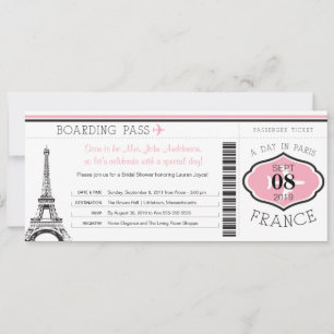Baby Dusche Boarding Pass auf Paris Einladung