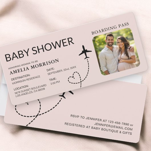 Baby Dusche Boarding Pass Flugzeug Girl Pink