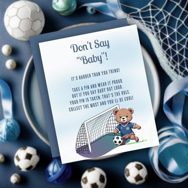 Baby-Dusche "Boy Bear Soccer" Say Baby Game nicht (Cute Blue Teddy Bear Soccer Player Boy Baby Shower "Don't Say Baby!" Game Card)