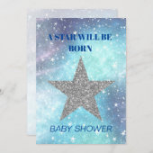 Baby Dusche Boy Blue Modern Star ist Geboren Einladung (Vorne/Hinten)