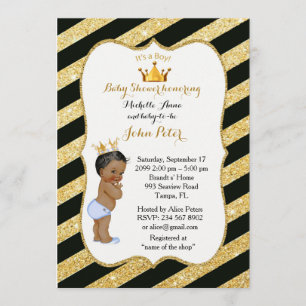 Baby Dusche BOY, goldener Streifen, schwarz & gold Einladung