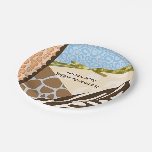 Baby Dusche Boys Blue Safari Print Themed Pappteller (Schrägansicht)