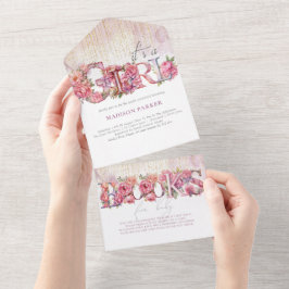 Baby Dusche & Bücher für Baby Es ist ein Mädchen All In One Einladung