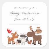 Baby Dusche Buchzeichen / Waldtiere Quadratischer Aufkleber (Vorderseite)