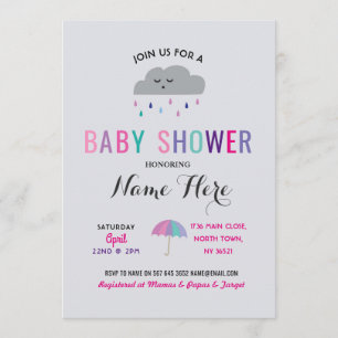 Baby Dusche Cloud Sprinkle Rain Pink Umbrella Girl Einladung