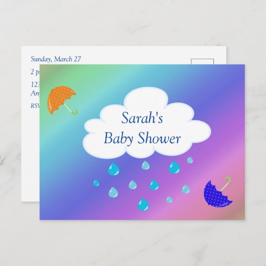 Baby Dusche Custom mit Cloud Umbrellas Regenbogen Postkarte (Vorne/Hinten)