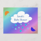 Baby Dusche Custom mit Cloud Umbrellas Regenbogen Postkarte (Vorderseite)