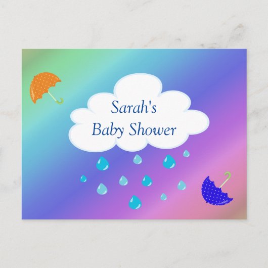 Baby Dusche Custom mit Cloud Umbrellas Regenbogen Postkarte (Vorderseite)
