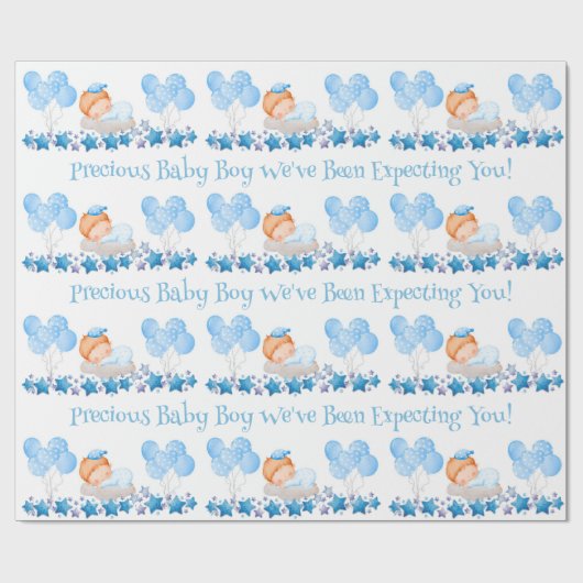 Baby Dusche Custom Text Boy Blue Balloons Geschenk Geschenkpapier (Flach)