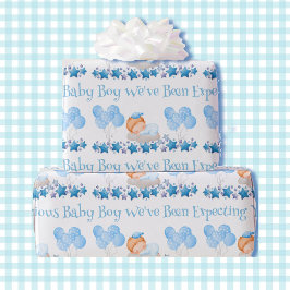 Baby Dusche Custom Text Boy Blue Balloons Geschenk Geschenkpapier